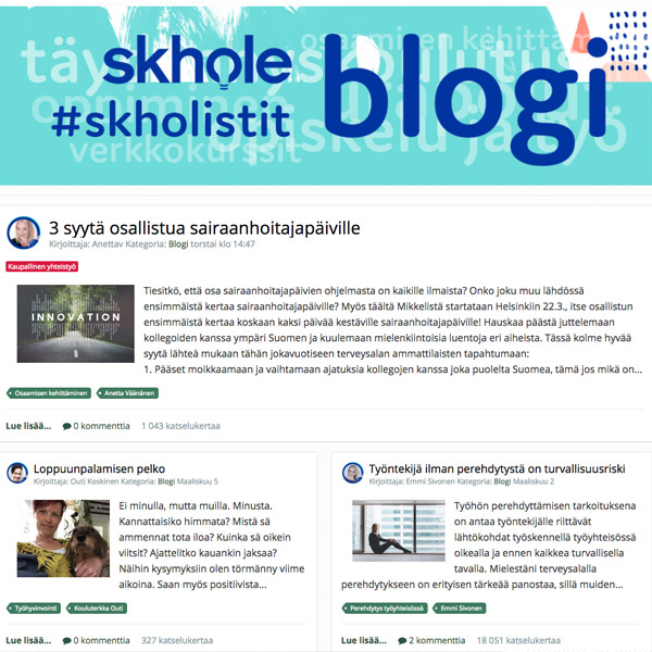 Screen shot of hoitajat.net blog frontpage