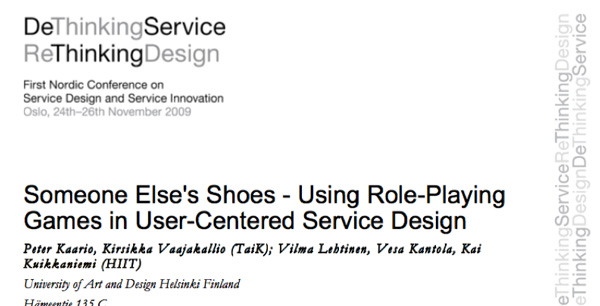 Screenshot from a research publication (Someone else's shoes - Using role-playing games in user-centered service design) related to the project
